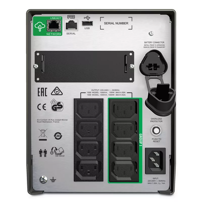 APC Smart-UPS SMT1500IC - 8x C13, USB, SmartConnect, 1500VA, Line-Interactive, 1,5 kVA, 1000 W, senoidal, 151 V, 302 V