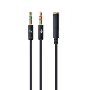 Adaptador de áudio Gembird CCA-418M conector fêmea 3,5 mm para 2×3,5 mm ficha macho, 0,2 m, preto