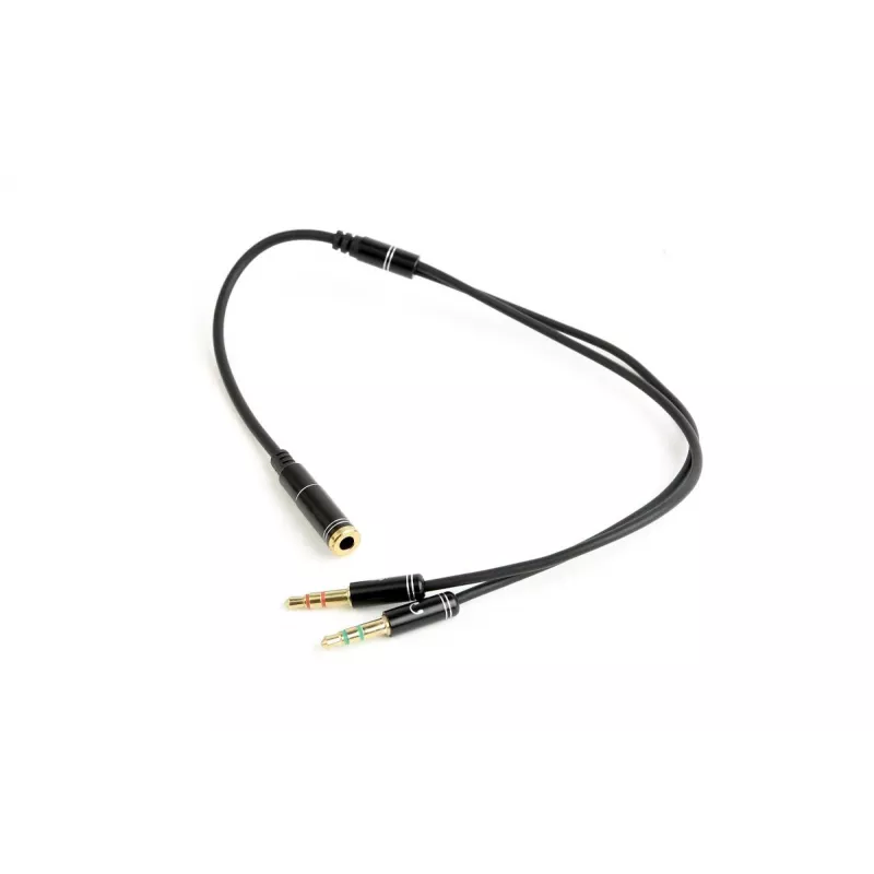 Adaptador de áudio Gembird CCA-418M conector fêmea 3,5 mm para 2×3,5 mm ficha macho, 0,2 m, preto