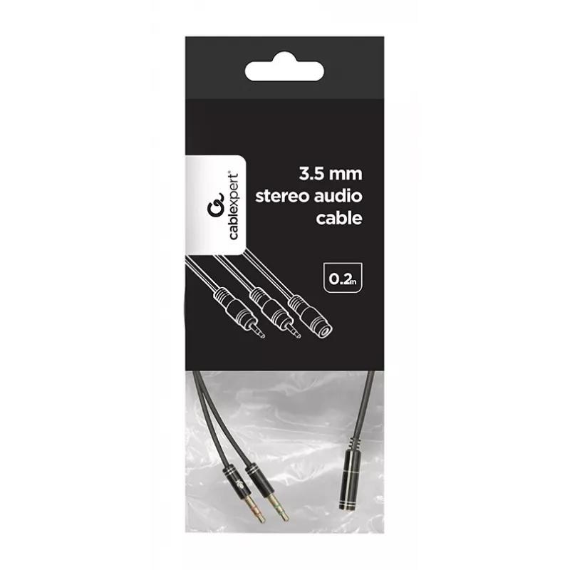 Adaptador de áudio Gembird CCA-418M conector fêmea 3,5 mm para 2×3,5 mm ficha macho, 0,2 m, preto
