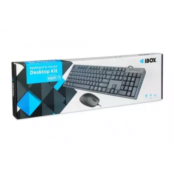 Conjunto de teclado e rato com fios IBOX IKMS606 — teclado QWERTY tamanho completo inglês do Reino Unido, USB, preto, rato 800 DPI