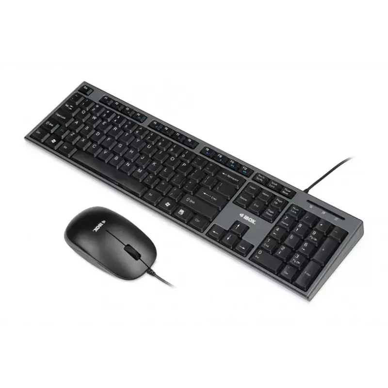 Conjunto de teclado e rato com fios IBOX IKMS606 — teclado QWERTY tamanho completo inglês do Reino Unido, USB, preto, rato 800 DPI