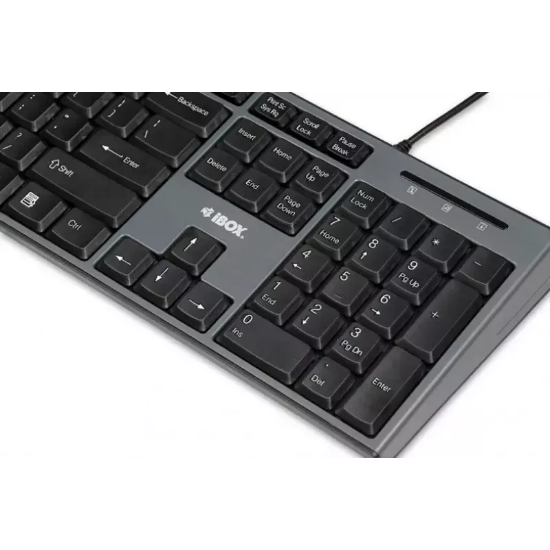 Conjunto de teclado e rato com fios IBOX IKMS606 — teclado QWERTY tamanho completo inglês do Reino Unido, USB, preto, rato 800 DPI