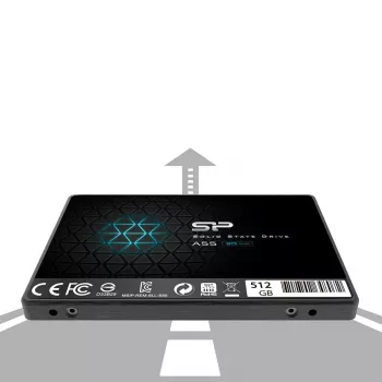 SSD SATA III de 2,5 polegadas Silicon Power Ace A55 — 512 GB, 3D TLC, até 560/530 MB/s, 7 mm, preto