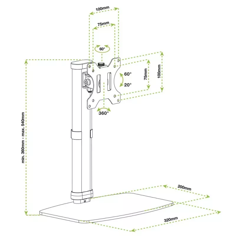 Suporte/mesa para monitor Techly ICA-LCD 260 68,6 cm (27 polegadas) secretária branco