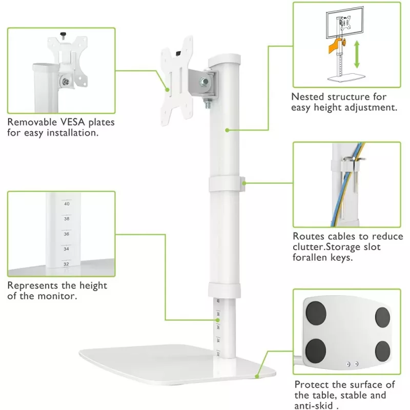 Suporte/mesa para monitor Techly ICA-LCD 260 68,6 cm (27 polegadas) secretária branco