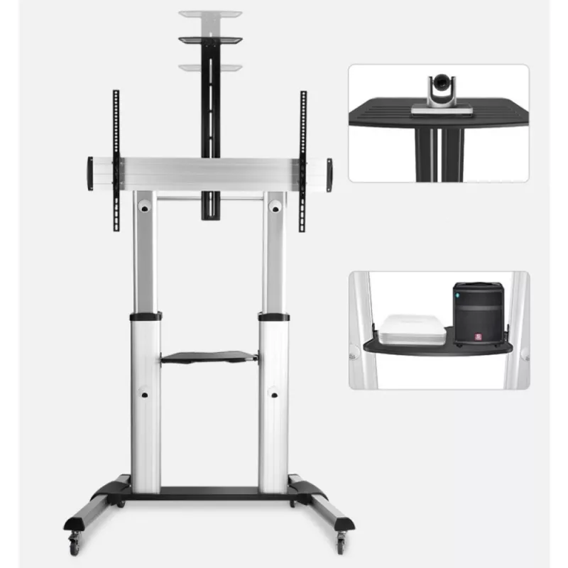 Techly ICA-TR24 suporte de TV móvel, 60-100 polegadas, 100 kg, com prateleiras