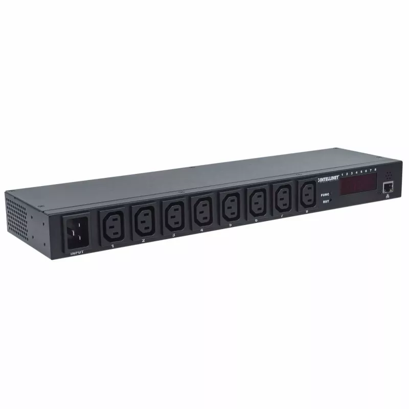 PDU inteligente Intellinet 19 polegadas 8 portas, unidade de distribuição de energia inteligente C13 montável em rack 19 polegadas; monitoriza potência, temperatura e humidade