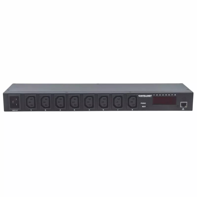 PDU inteligente Intellinet 19 polegadas 8 portas, unidade de distribuição de energia inteligente C13 montável em rack 19 polegadas; monitoriza potência, temperatura e humidade