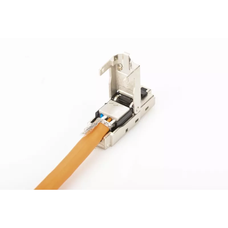 Ficha de campo DIGITUS CAT6a - STP, tampa de proteção contra pó, proteção anti-dobra