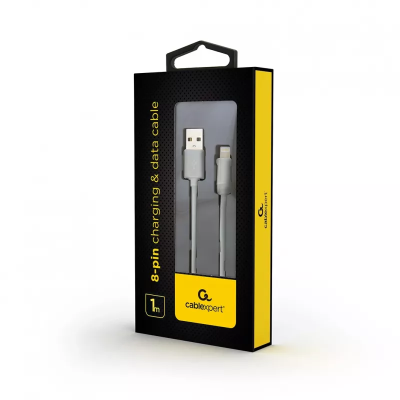 Cabo de carregamento e dados GEMBIRD USB para 8 pinos, 1 m – branco