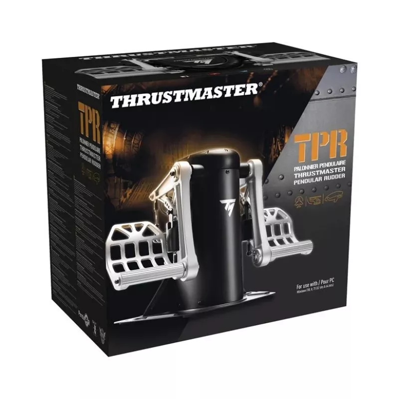 Pedais de leme Thrustmaster TPR preto, prateado USB analógico para simulador de voo PC