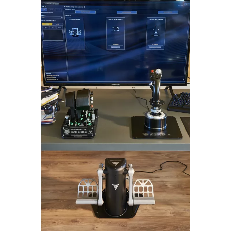 Pedais de leme Thrustmaster TPR preto, prateado USB analógico para simulador de voo PC