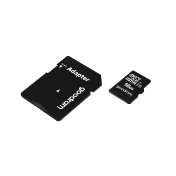 Cartão de memória MicroSDHC GOODRAM 16 GB Class 10 UHS-I (U1), leitura 100 MB/s, escrita 10 MB/s, proteção magnética, com adaptador SD