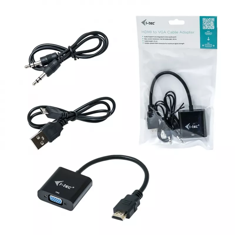 Adaptador de cabo i-tec HDMI para VGA, 0.15 m, HDMI, VGA, macho, fêmea, 1920 x 1080 pixels