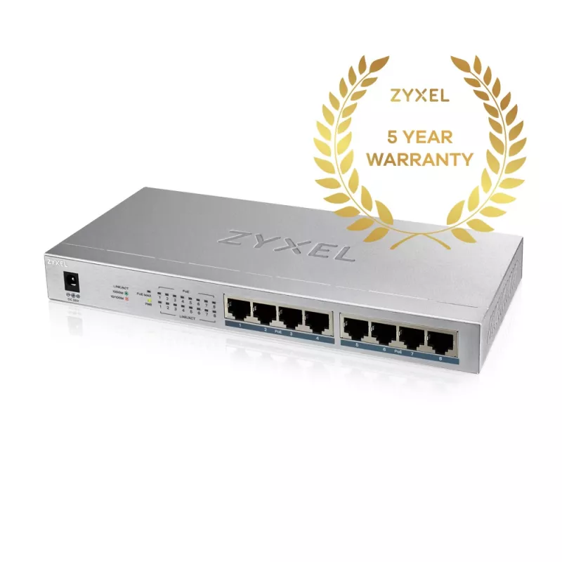 Zyxel GS1008HP Gigabit Ethernet não gerido (10/100/1000) Power over Ethernet (PoE) cinzento