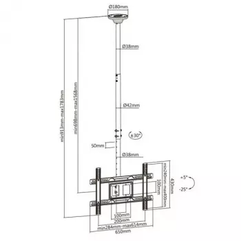Suporte de teto MACLEAN MC-803 para monitores LED/LCD 23–100 polegadas até 50 kg VESA 600×400