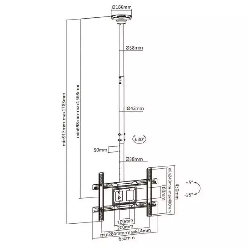 Suporte de teto MACLEAN MC-803 para monitores LED/LCD 23–100 polegadas até 50 kg VESA 600×400