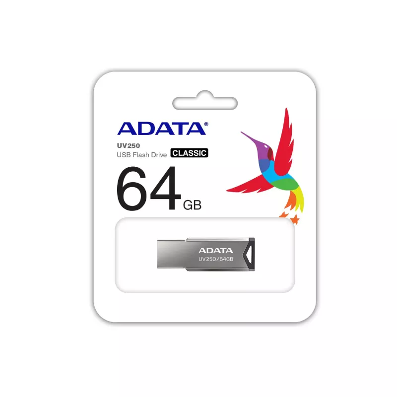 ADATA UV250 pen USB de 64 GB, USB 2.0, metal, prateada