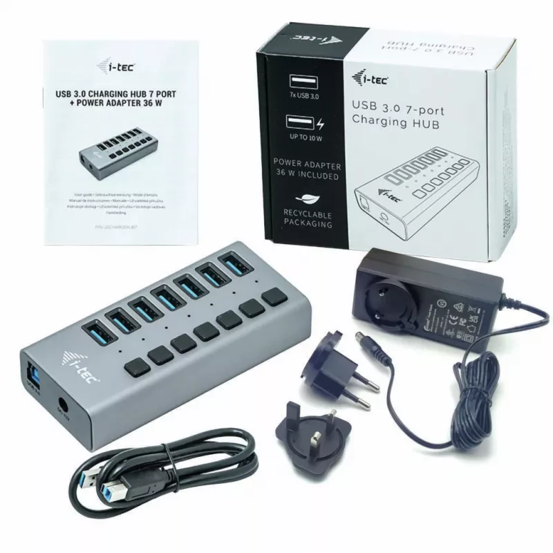 Hub de carregamento i-tec USB 3.0 7 portas + adaptador de alimentação 36 W