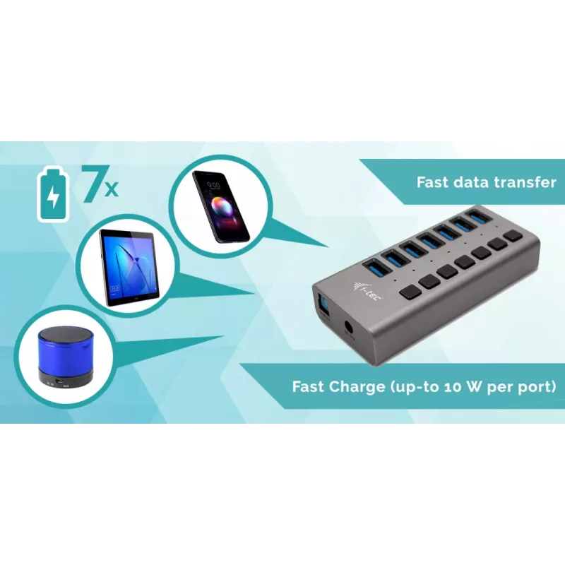 Hub de carregamento i-tec USB 3.0 7 portas + adaptador de alimentação 36 W