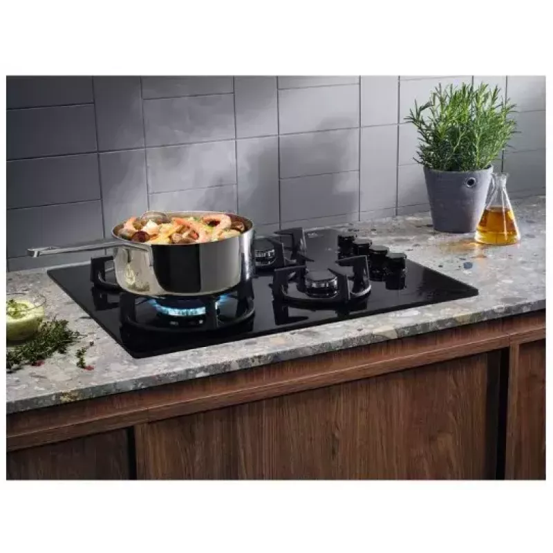 Placa de fogão a gás de encastrar Electrolux EGG6407K preta 59 cm 4 zonas de cozedura