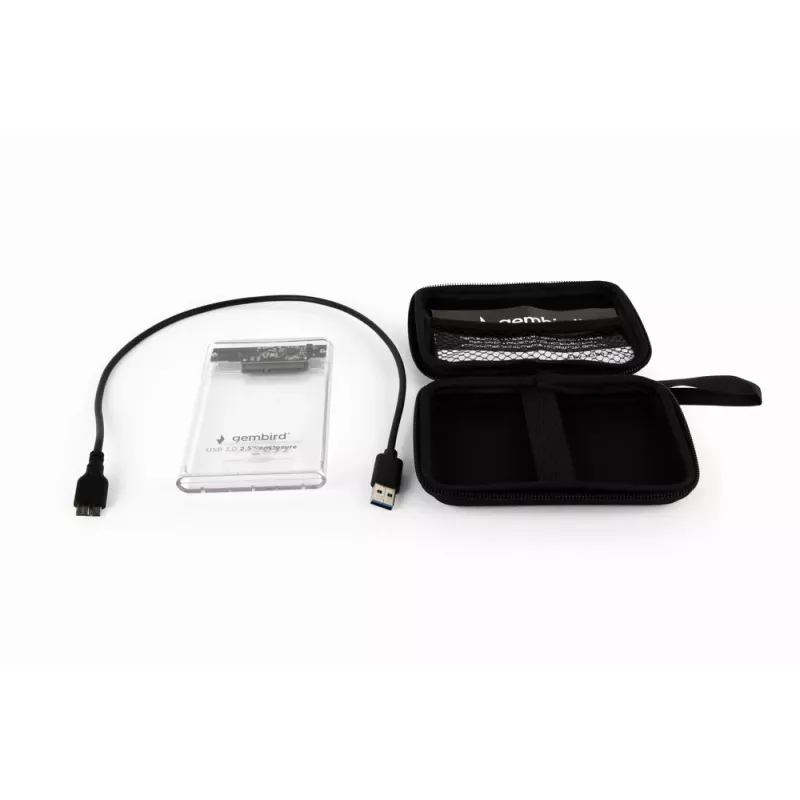 Caixa GEMBIRD USB 3.0 para disco SATA de 2,5 polegadas 9,5 mm, plástico transparente