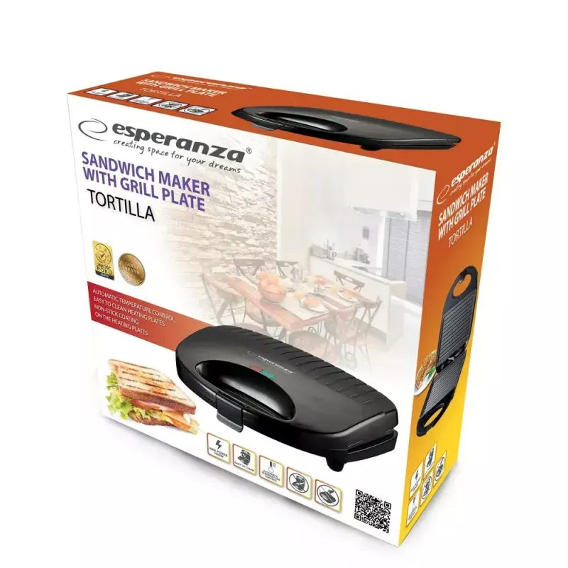 Esperanza Tortilla EKT009 sanduicheira, 1000 W, preta