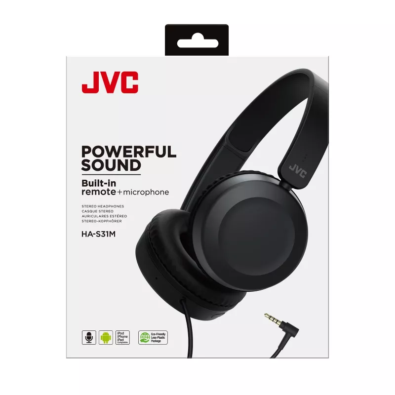 JVC Powerful Sound com fios on ear preto, com fios, 10 - 26000 Hz, chamadas/música, 140 g, headset, preto