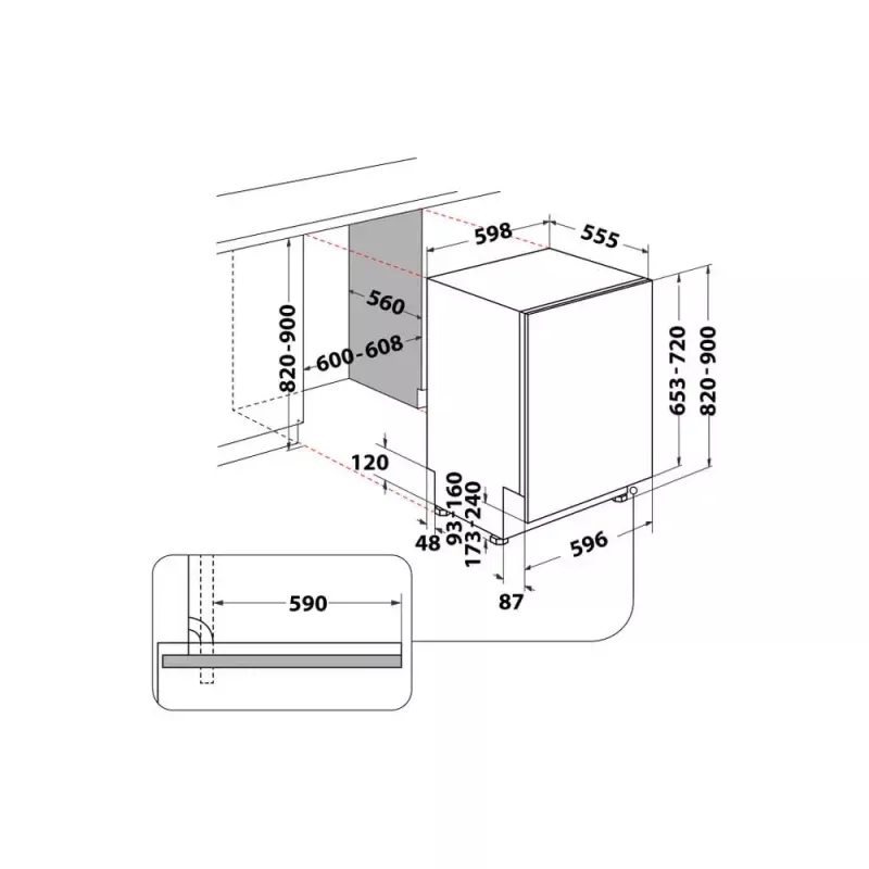 Máquina de lavar loiça semi-integrada WHIRLPOOL WIC 3C26 F — 60 cm, 14 conjuntos de louça, 46 dB, classe energética E