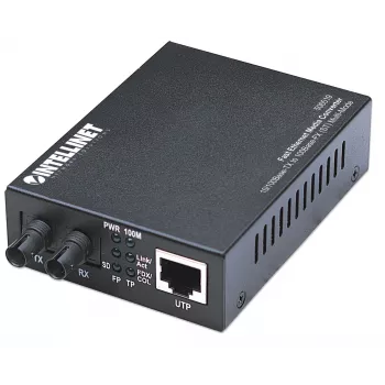 Conversor de media Fast Ethernet Intellinet, 10/100Base-Tx para 100Base-Fx (ST) multimodo, 2 km (1,24 milhas)