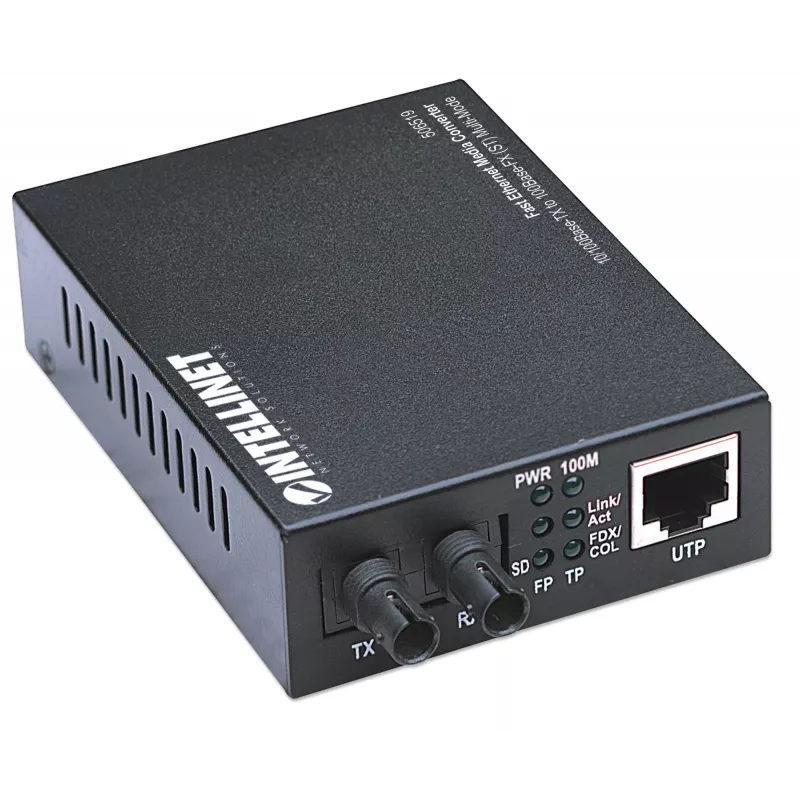 Conversor de media Fast Ethernet Intellinet, 10/100Base-Tx para 100Base-Fx (ST) multimodo, 2 km (1,24 milhas)