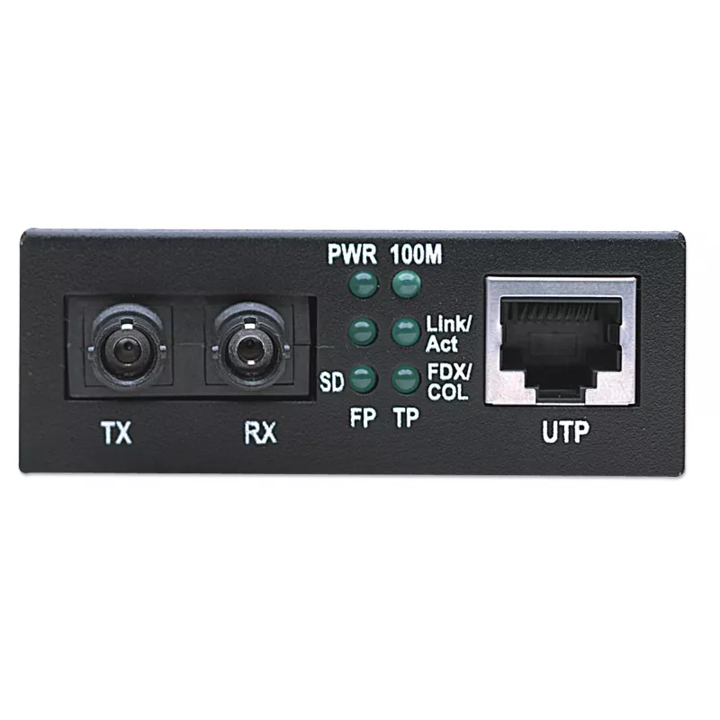 Conversor de media Fast Ethernet Intellinet, 10/100Base-Tx para 100Base-Fx (ST) multimodo, 2 km (1,24 milhas)