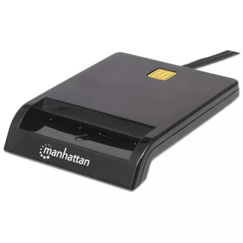 Leitor de cartões com chip de contacto MANHATTAN 102049 — USB 2.0, cabo 1,05 m, preto, caixa ABS