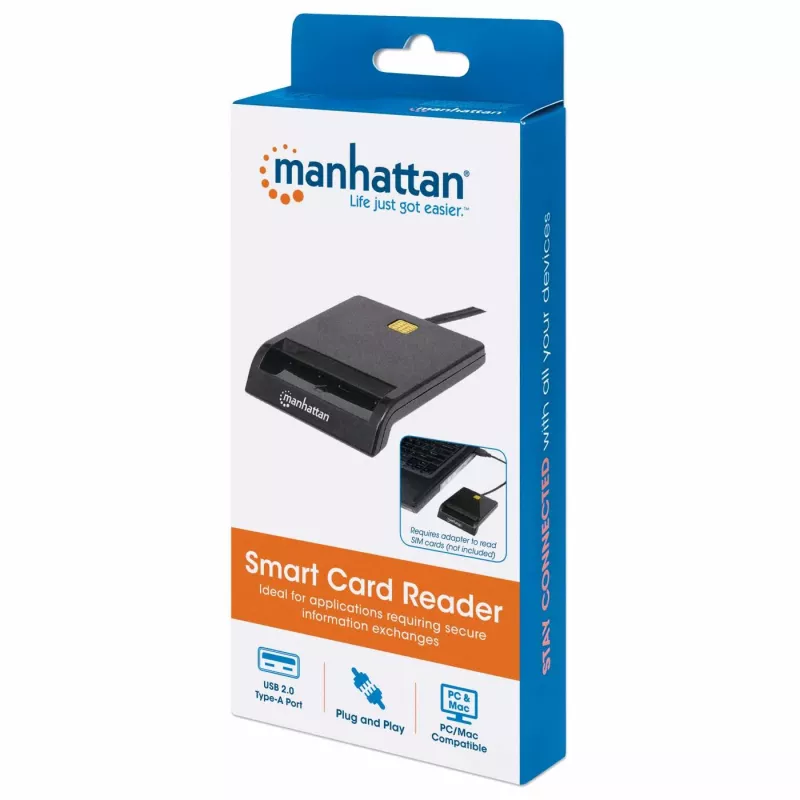 Manhattan 102049 leitor de cartões inteligentes de contacto, USB-A 2.0, 12 Mbps, cabo 1,05 m, preto, caixa em ABS