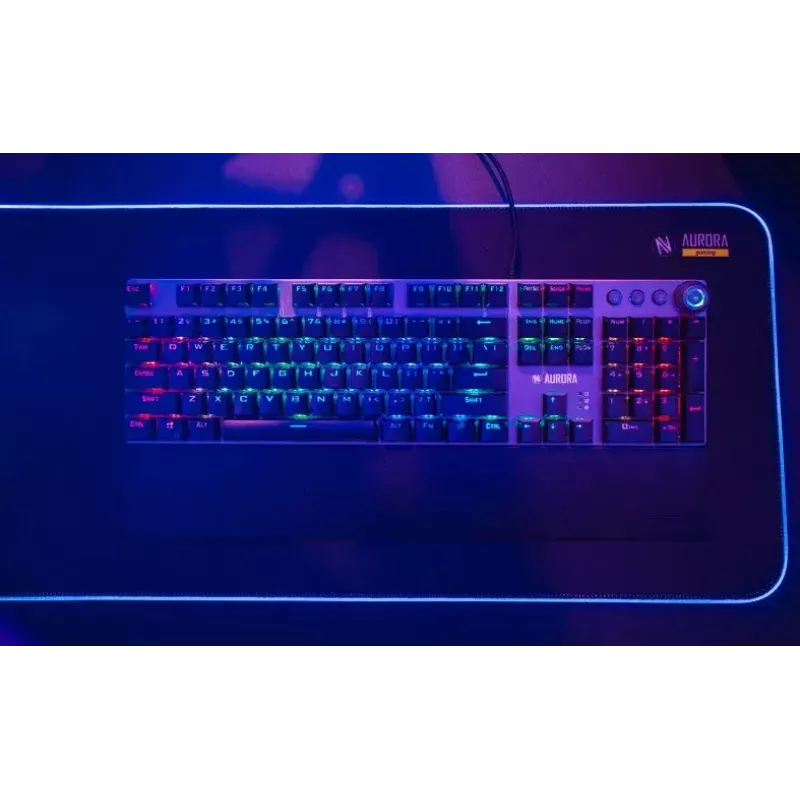 Teclado mecânico gaming com fios IBOX AURORA K-4 — QWERTY, 108 teclas, retroiluminação LED ajustável, à prova de água, USB, cabo 1,6 m