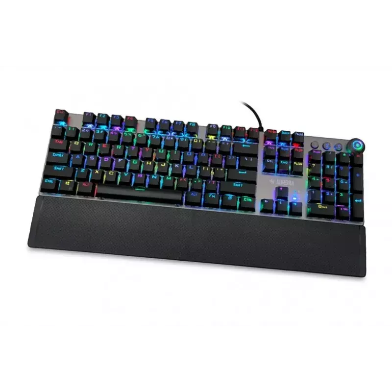 Teclado mecânico gaming com fios IBOX AURORA K-4 — QWERTY, 108 teclas, retroiluminação LED ajustável, à prova de água, USB, cabo 1,6 m