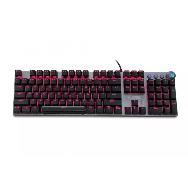 Teclado mecânico gaming com fios IBOX AURORA K-4 — QWERTY, 108 teclas, retroiluminação LED ajustável, à prova de água, USB, cabo 1,6 m