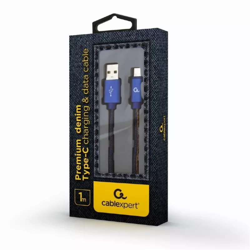 Cabo USB GEMBIRD Premium Jeans (denim) Type-C com fichas metálicas, 1 m, azul