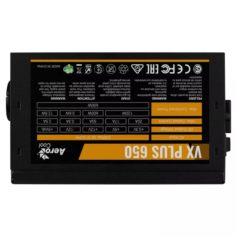 Fonte de alimentação Aerocool VX PLUS 650 650 W 20+4 Pin ATX ATX preto