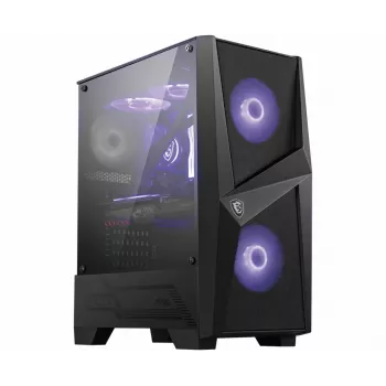 MSI MAG FORGE 100M caixa gaming midi-tower 'preta, 2 ventoinhas RGB PWM de 120mm, 1 ventoinha de 120mm, hub RGB 1-6, painel de vidro temperado, ATX, mATX, mini-ITX'
