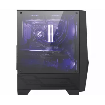 MSI MAG FORGE 100M caixa gaming midi-tower 'preta, 2 ventoinhas RGB PWM de 120mm, 1 ventoinha de 120mm, hub RGB 1-6, painel de vidro temperado, ATX, mATX, mini-ITX'