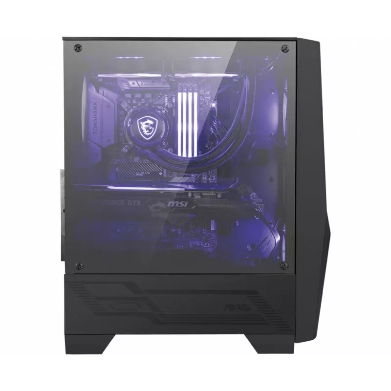 MSI MAG FORGE 100M caixa gaming midi-tower 'preta, 2 ventoinhas RGB PWM de 120mm, 1 ventoinha de 120mm, hub RGB 1-6, painel de vidro temperado, ATX, mATX, mini-ITX'