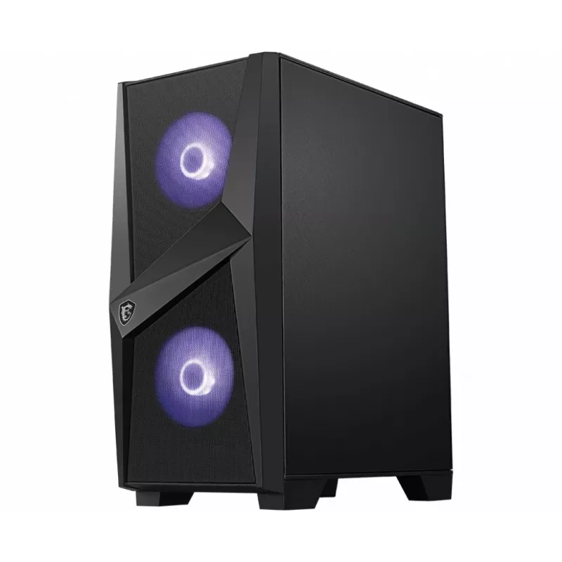 MSI MAG FORGE 100M caixa gaming midi-tower 'preta, 2 ventoinhas RGB PWM de 120mm, 1 ventoinha de 120mm, hub RGB 1-6, painel de vidro temperado, ATX, mATX, mini-ITX'