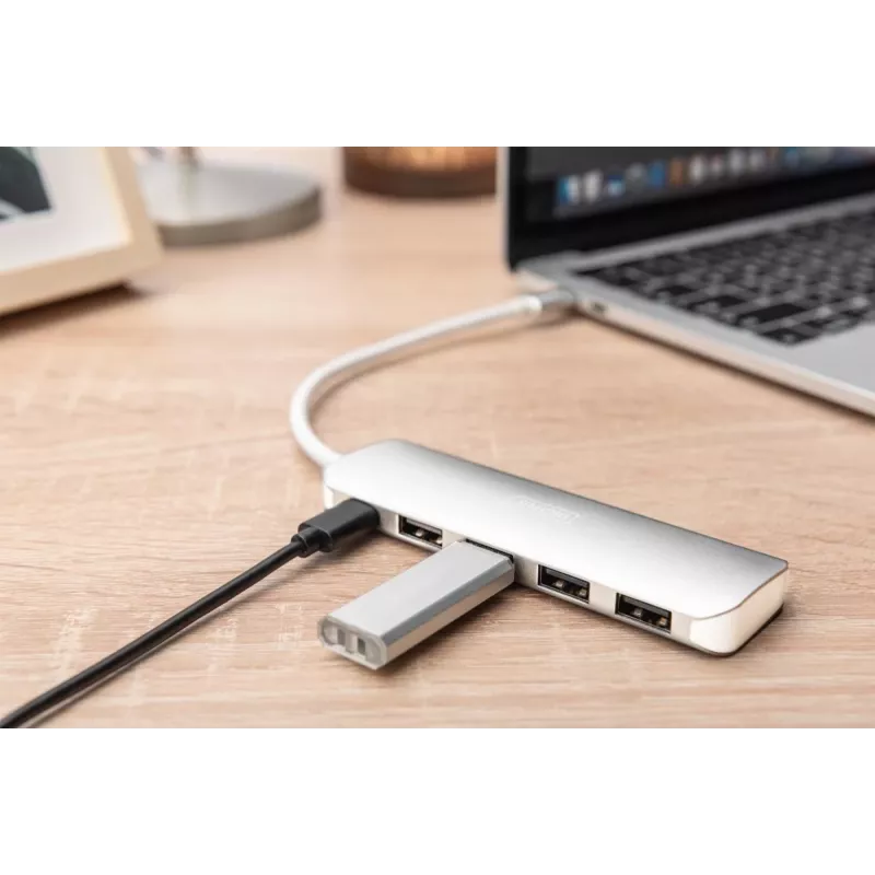 DIGITUS hub USB-C 4 portas PD 4x USB 3.0, 1x carregamento PD, cinzento