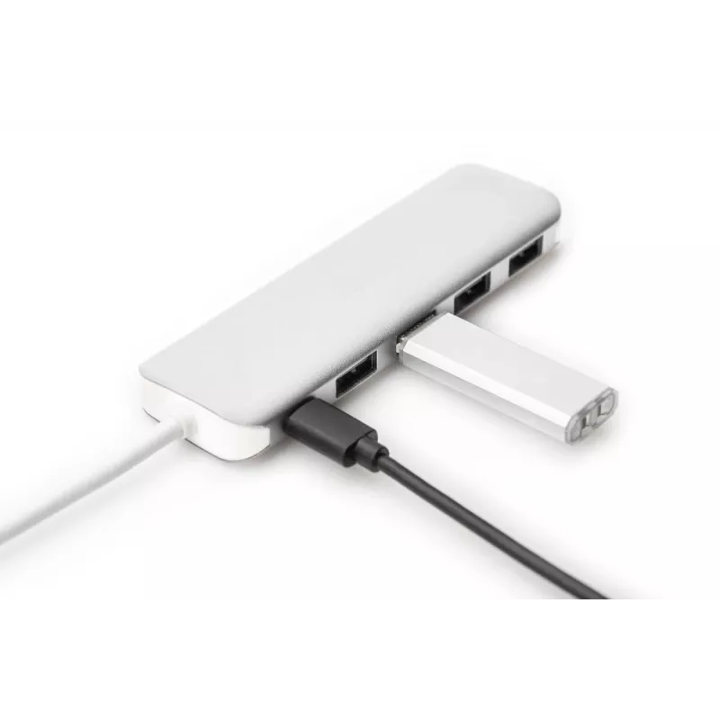 DIGITUS hub USB-C 4 portas PD 4x USB 3.0, 1x carregamento PD, cinzento