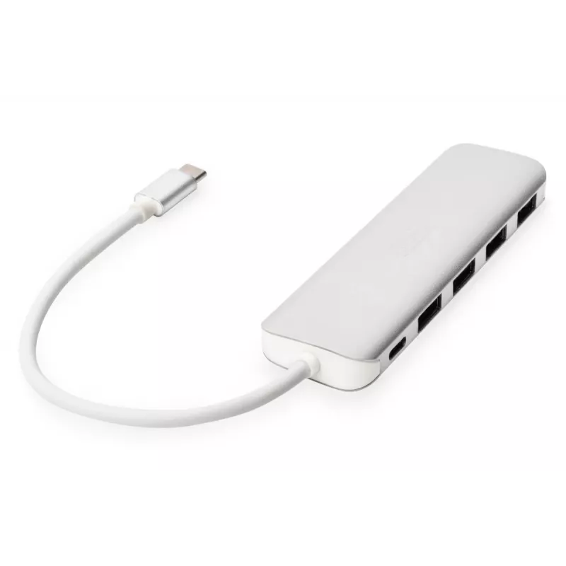 DIGITUS hub USB-C 4 portas PD 4x USB 3.0, 1x carregamento PD, cinzento