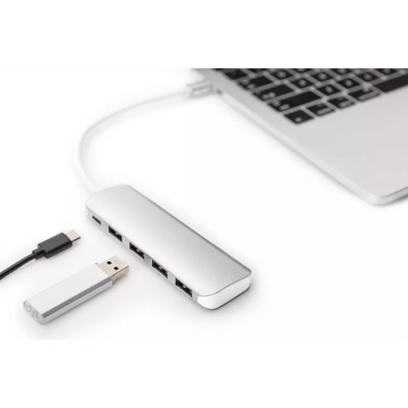 DIGITUS hub USB-C 4 portas PD 4x USB 3.0, 1x carregamento PD, cinzento