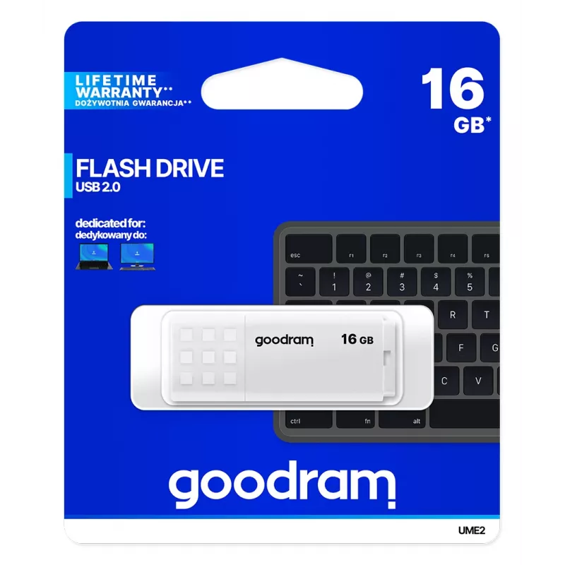 Pen USB GOODRAM UME2 16 GB USB Type-A 2.0, branco, 20 MB/s leitura, 5 MB/s escrita