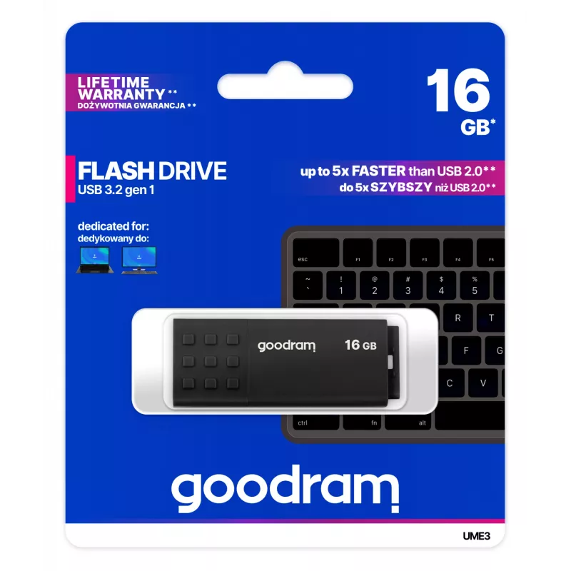 Pen USB GOODRAM UME3 16 GB USB Type-A 3.2 Gen 1 (USB 3.0), preto, 60/20 MB/s